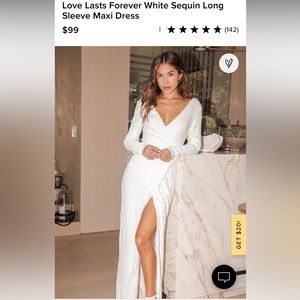 Lulus White Sequin Long Sleeve Maxi Dress, size Small